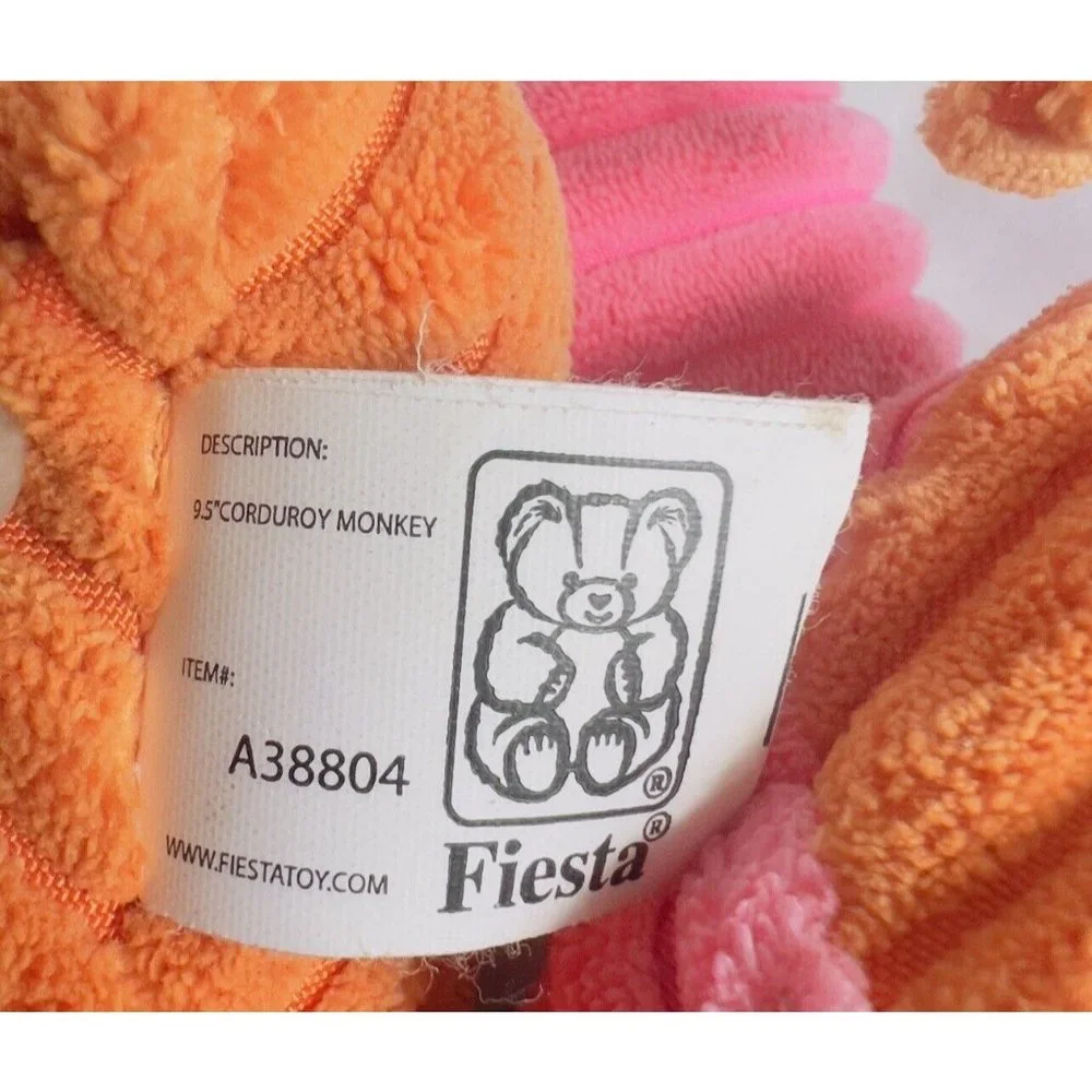 Fiesta 15” Colorful Corduroy Ribbed Monkey Plush stuffed Toy Well Loved See Pics